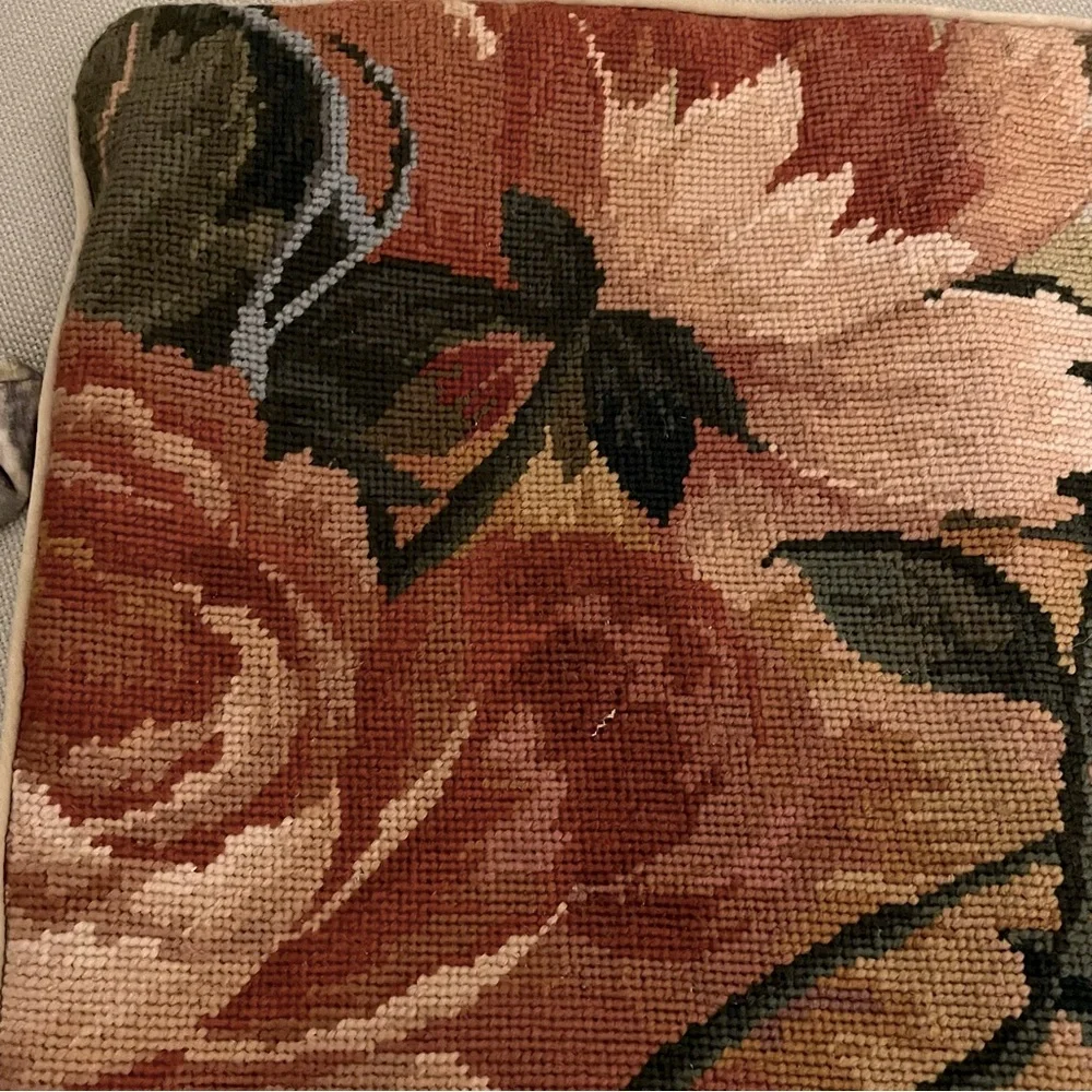 Needlepoint Roses   Throw Pillow  19”x16”